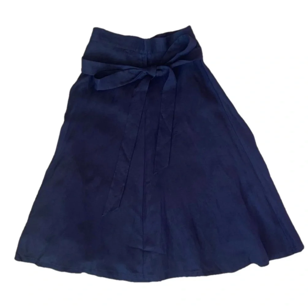 Iris & Ink A Line Waist Tie Navy Blue Women Size 4 - Picture 2 of 7